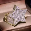 Grande bague pentagramme en pierre de Zircon scintillante, style Hip Hop, étoile, pour femmes et hommes, bijoux à la mode, nouvelle bague de fiançailles de mariage 2020, 2463