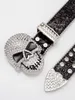 Rhinestone PU Skull belt for mens designer diamond womens belt full shiny black hiphop leather bb cinturon waist adjustable