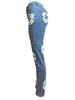 Jeans para mujer Pantalones de mezclilla con estampado floral con cremallera de cintura alta 2024 Pantalones de calle de primavera Parte inferior elástica