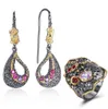 Mor fuşya kristal küpeler yüzük mücevher seti yaprak sarkık küpeler güzel 2 adet takı setleri kadınlar için doğum günü hediyeleri12482898644416