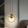 Hängslampor minimalistiska lyxringar sängen ledde liten ljuskrona sovrum lampa lving rum kreativt hängande linje justerbar kopparbelysning