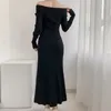 Casual Dresses Vintage Long Women Sexy Off Shoulder Sticke Dress Ladies Autumn Winter Sleeve A-Line Slim Party tröja