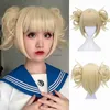 Perruques de cosplay 10 pouces avec clip de tigre blond court et droit Himiko Toga pour femme - Perruque de costume pour Halloween, Noël, école, ThanksgivingL231212