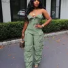 Jumpsuits voor dames Rompertjes Cargo-jumpsuits met meerdere zakken Dames Sexy knoppen Strapless Backless Casual Streetwear Overalls Rechte broek Mode-rompersL231212