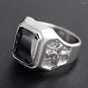 Cluster Rings Stainless Steel Men Women Black Stone Ring Jewelry Gift For Him Size 7-11