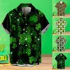 Men's Casual Shirts Mens St.Patrik's Day Irish National Blouse Festival Clover Printed Lapel Top Pocket Full Printing Celebration Camisas