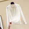 Women's Blouses Lace Bottom Women Chiffon Blouse 2023 Fashion Autumn Elegant Ruffled Stand Collar Shirt Inner Layer Long Sleeve Loose Top