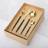 Dinnerware Sets Black Gold Cutlery Set Stainless Steel 24 Piece Dinner Knives Forks Spoons With Box Shiny Flatware