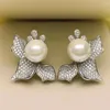 Boucles d'oreilles cerceaux 2023 S925 argent en argent Bow incrusté perle de 12 mm bijoux Lady