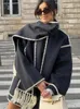 Kvinnans jackor Lossa kvinnors kappa med halsduk långärmad fickficka enstaka bröst kvinnliga rockar Autumn Winter Fashion Lady Street Jacket 231211