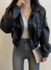 Women's Jackets Black Hooded Leather Jacket Women 2023 Fall Winter Long Sleeve Single Breasted Coats Chic Vintage Spliced Outerwear