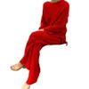 Tweedelige damesbroek Dames gebreide kleding Gezellige trui Set voor de winter Herfst Zacht Warm Stijlvol Homewear Pyjama met elastiek