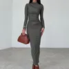 Sukienki zwykłe Yialllen jesienne zima kobiety seksowne O-Collar Solidne z długim rękawem moda retro elegancka elegancka plażowa impreza odzież