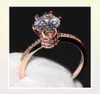 Anillo de alianza de bodas de la corona para mujeres joyas de lujo 925 plata esterlina rosa oro relleno de oro redondo topacio topacio anillo de compromiso femenino5464004