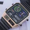 Wristwatches Steel Belt Multifunctional Double Movement Men's Electronic Sports Waterproof Luminous Quartz Watch