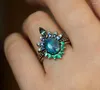 Cluster Rings 2023 Vintage Peacock Sapphire Micro Inlaid Zircon White Gold Plated Engagement Wedding for Women Jewelry Bijouterie Female