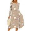 Robes décontractées Robe d'impression de fleurs à manches longues Floral A-ligne Midi élégant col en V bouton décor pull doux pour l'automne printemps