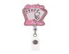 Porte-clés à la mode, porte-carte d'identité rétractable en strass rose mignon, accessoires de nom d'infirmière, bobine de Badge avec pince crocodile 6837102