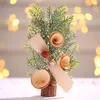 Dekorativa blommor 25 cm mini Creative Christmas Tree Table Ornaments Decoration Supplies Artificial Pine Leaves Red Fruit Trees