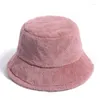 Berets Thick Plush Bucket Hats For Women Simple Winter Cap Woman Solid Color Fur Fisherman Panama Hat