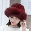 Berets Fashion Women Winter Real Mink Hair Weave Hats Genuine Fur Knit Cap Outdoor Warm Hat Elastic Soft Fluffy Natural