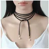 Choker läderhalsband för eleganta kvinnor som säljer svart brun sammet kort krage med imitation pärlor gåva alla damer