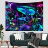 Tapestries Mushroom UV Tapestry For Bedroom Aesthetic Nature Plant Forest Moon Stars Floral Mystical Night Sky Wall Hanging Living Room