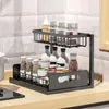 Kitchen Storage Sink Organizer Pull Out Cabinet 2-Tier Sliding Shelf Multi-Use For Under Organizers And