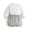 衣類セットスペインの男の子の服セット子供の手作りスモック白いシャツピーターパンカラーグレーショートパンツ幼児スモック衣装231211
