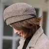 Bérets femmes chapeaux Plaid Vintage octogonal décontracté automne fille casquette Panama femmes laine béret pour dame élégante hiver femme coton