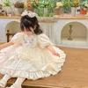 Flickaklänningar 2023 Fashion Spanish Summer Dress for Baby Girls barn Brodery Tulle Gown Children Lolita Boutique Party 1 2y