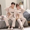 Women's Sleep Lounge Unisex Flannel Sleepwear Set Women Men Winter Warm Fleece Couples Pajamas Set Lovers Nightshirt Cute Cartoon Pijamas Home Cloth 231212