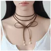 Choker läderhalsband för eleganta kvinnor som säljer svart brun sammet kort krage med imitation pärlor gåva alla damer