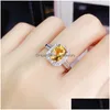 Cluster Rings Cluster Rings Natural Real Citrine Rec Ring 6X8Mm 1.6Ct Gemstone 925 Sterling Sier Fine Jewelry J215235 Drop Delivery Je Dhdxk