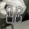 Long Geometry Designer Earrings Stud för kvinnor Geometrisk rektangel Simple Dangle Earings With CZ Diamond Stone Bling Crystal Elega6088606