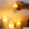 Świece świece 6PCS LAMP BEZPIECZEŃSTWA ELEKTRYCZNA ELEKTRYCZNA AKRYL GLASS BAZTANIE Pliczająca Fałszywa świeca Tealight Bk na ślub świąteczny kropla d dhlz9