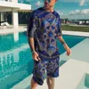 Men's Tracksuits Leaf Printed Tracksuit T-shirt Shorts 2-Piece Beach Fashion Casual Clothing Round Neck Oversized Summer Sports Set