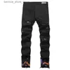 Men's Jeans High Quality Mens Slim-fit Punk Style Black Jeans Light Luxury Color Stitching Decors Sexy Jeans Stylish Street Fashion Jeans; Q231213