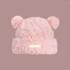 Boinas anti-deslizamento de inverno chapéu aconchegante Urso de desenho animado para mulheres grossas tampa de proteção à orelha à prova de vento de pelúcia externa
