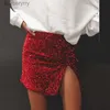 Skirts Women Elegant Shiny Sequin Mini Skirts 2023 Fashion Hight Waist Zipper Solid Club Party Skirt Sexy Side Split Slim Short SkirtsL231212