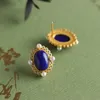 Stud Earrings Santorini Sunset Blue Pearl 2023 Lapis Lazuli Vintage Style Classical