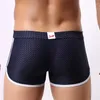 Cuecas homens roupa interior nylon gelo respirável malha exterior anéis boxers shorts cueca gay masculino sexy calcinha fina sem costura