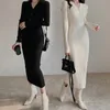 Robes décontractées automne hiver col en v robe pull femme tricotée pour femmes mode streetwear vêtements à manches longues haut