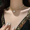 50% de réduction sur l'arrivée d'un pendentif en perles, Double collier, chaîne en plaque d'or pour femmes, bijoux Discount273I