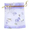 10x12 cm 100 stks veel Paarse Vlinder Print Bruiloft Snoep Zakken Sieraden Verpakking Drawable Organza Zakjes Party Gift Pouches350c