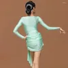 Sahne Giyim Kızlar Latin Dans Yarışması Elbise Uzun Kollu Yeşil Pembe Takım Cha Rumba Balo Salonu Çocuklar Uygulama DNV18995