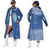 2024 Designer Denim Trench Coat Women Fashion Fall Winter Windbreaker Långärmad rippad jacka Cardigan denim kappa ytterkläder bulk grossistkläder 10409