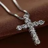 New Fashion Cross Necklace Accessory Ture 925 Sterling Silver Women Crystal CZ Pendants Necklace Jewelry294n