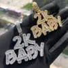 Choker 5a Cubic Zirconia CZ Hip Hop Letter 2k Baby Wisiant Naszyjnik dla mężczyzn chłopiec losowany bling rock punk cool biżuteria