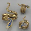 Bagues de cluster Vintage Golden Steric Overlord Serpent pour hommes femmes bleu / vert cubique zircone bague punk hip hop fête bijoux cadeaux